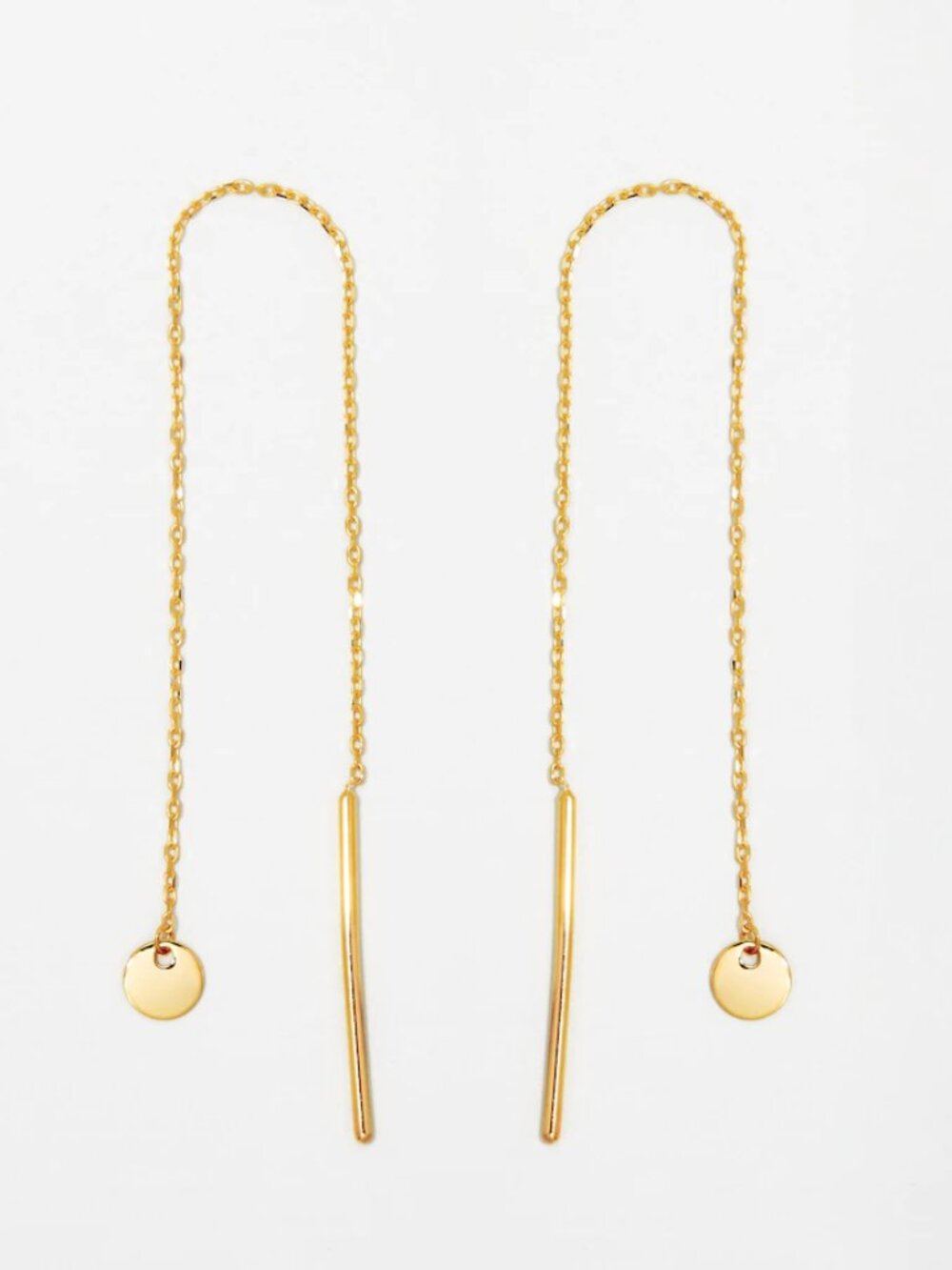 10K Yellow Gold Threader Earrings with Disc